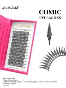 XIUSUZAKI 12 ROWS Comic Spire Eyelashes Automatic Flowering Premade Fans Eyelashes Extensions Individual Volume False Lashes Cosplay - Black - View 2