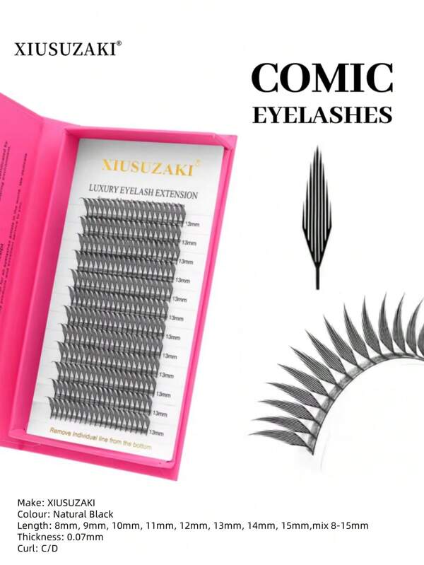 XIUSUZAKI XIUSUZAKI 12 ROWS Comic Spire Eyelashes Automatic Flowering Premade Fans Eyelashes Extensions Individual Volume False Lashes Cosplay