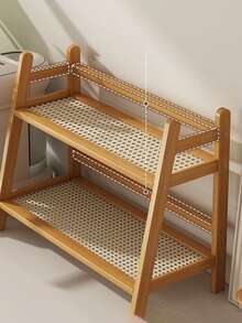 1pc Creative Rattan Double-Layer Desktop Shelf, Simple Bookshelf, Kitchen Water Cup And Tea Cup Rack, Desktop Storage And Organization Rack, Double-Layer Multi-Functional Storage Rack For Organization, Coffee, Snacks, Water Cup Storage Rack, Figure-Making Placement And Organization Rack - Multicolor - View 5