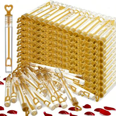24/48/60 Pcs Gold Heart Shaped Bubble Wands, Mini Bubble Sticks Party Favors, Suitable For Valentine's Day, Wedding, Birthday Celebration, Proposal Gifts - No Bubble Fluid, Best For Valentine's Day (Empty Tube, No Bubble Liquid)