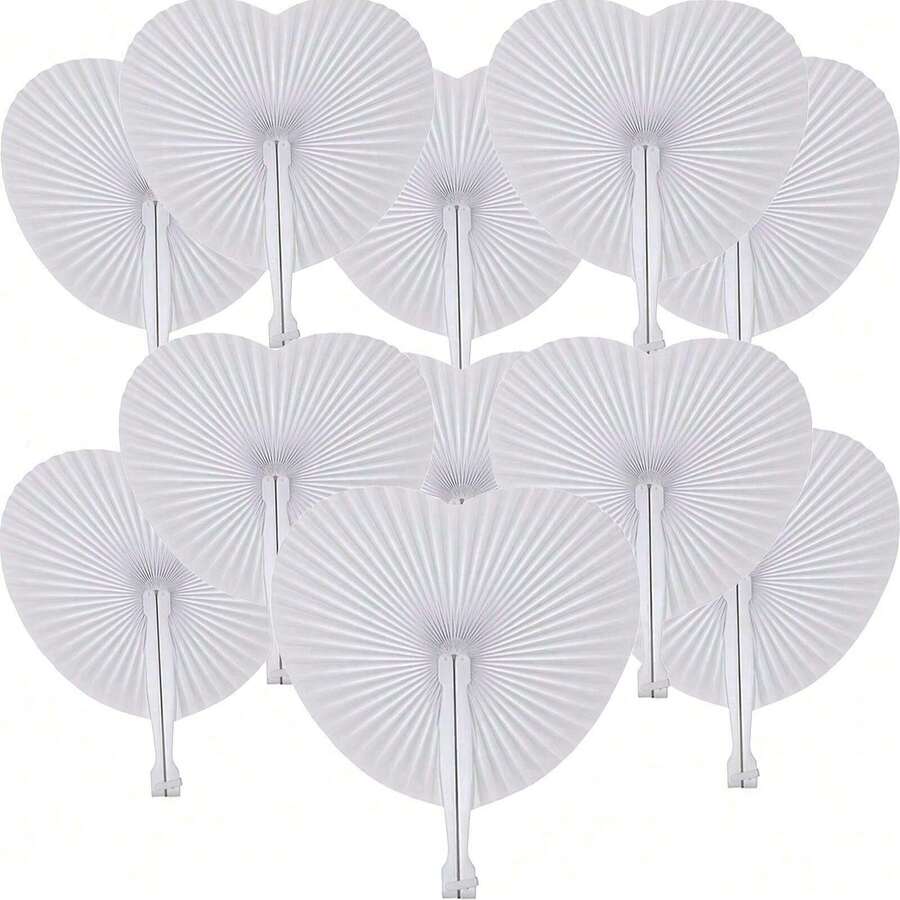 10/30/50/100 件心形圆形纸折扇,白色,婚礼活动用品,手持折扇,白色纸质圆形折扇,节日装饰用纸扇,舞蹈,艺术,DIY,绘画 - 白色 - 查看 1