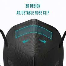 LEMENT 25pcs KN95 Face Mask Black 5 Layer Cup Dust Safety Masks Filter Efficiency≥95% Breathable Elastic Ear Loops Black Masks - Black - View 4