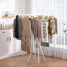 Séchoir à linge pliable et escamotable avec double tige réglable, convient pour l'intérieur/extérieur, le dortoir, le balcon pour accrocher les vêtements, les couvertures et la literie. Sèche-linge gain de place, sans installation de perçage, séchoir portable, design minimaliste