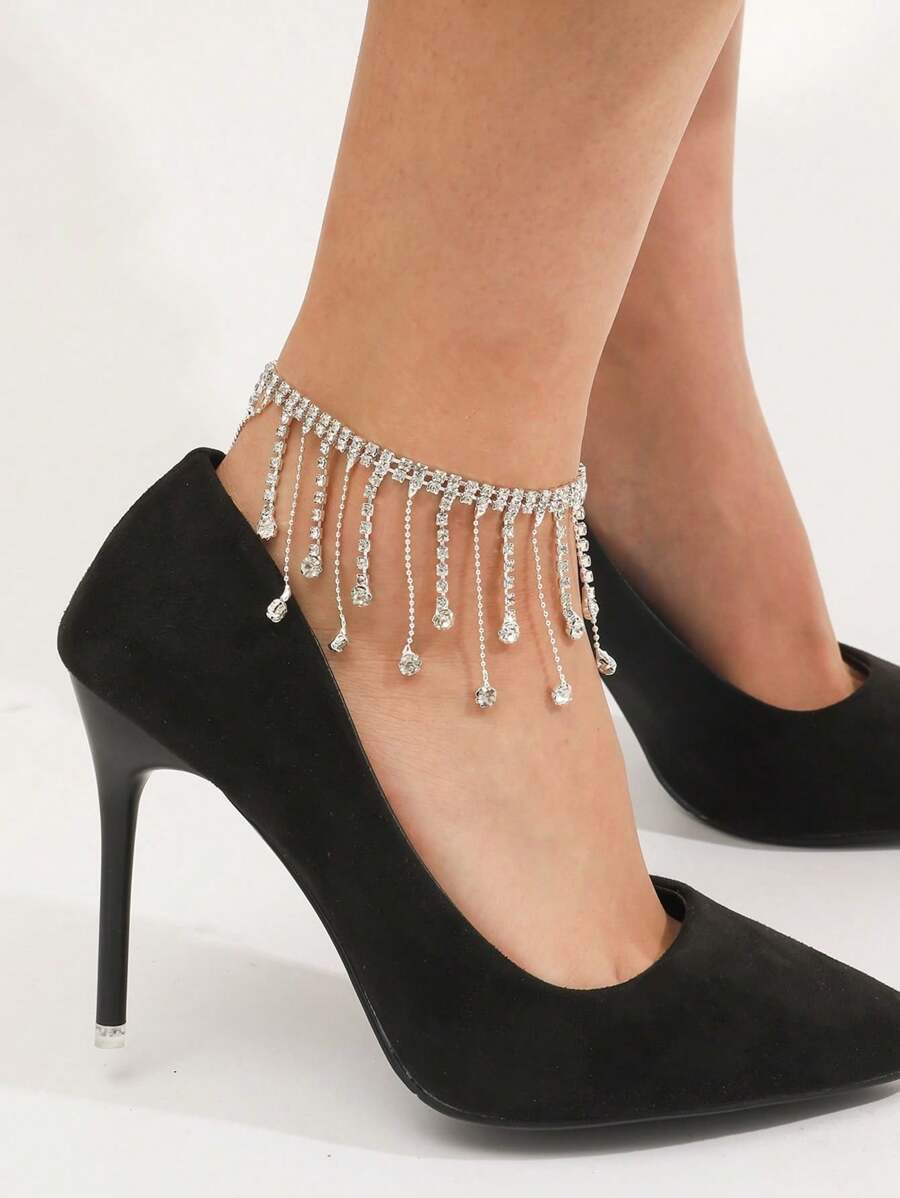 1pc Tassel & Rhinestone Anklet, Suitable For Daily Wear