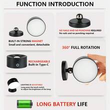 可充电双灯 LED 壁灯 - 360° 可旋转、可调光，带 USB 端口和磁性支架，适用于阅读和家居装饰、电池供电、小夜灯、家用照明 - 黑色 - 查看 4