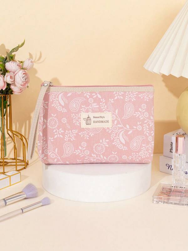 1pc Portable Soft Fabric Cosmetic Bag, Brush & Lipstick Organizer
