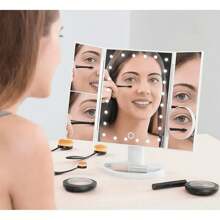 Espejo Plegable de 4 Paneles con 16 Luces LED y Aumento Triple (1x/2x/3x) – Rotación 180° para Maquillaje en Casa, Viajes, Tocador de Dormitorio y Estaciones de Salón