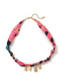 1pc Beach Vacation Leisure Style Colorful Ribbon Marine Life Tropical Flowers Palm Tree Shell Star Pendant Women's Necklace, Electroplated 18K Gold Waterproof And Sweat Proof, Suitable For Daily Wear And Use, Women's Jewelry, Women's Accessories, Suitable For Giving To Wives, Mothers, Girlfriends
