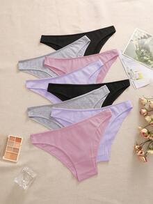 8pcs/Pack Women's Basic Soft Solid Color Bikini Briefs, Suitable For All Seasons And Sports - Multicolor - View 5