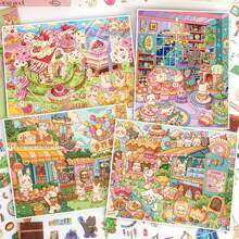 Landschaftsaufkleber, 3D Miniatur-Haus-Szene Aufkleber, handgefertigte Collage-DIY Kleinaufkleber für Kinder, Schulmaterial, Schulanfang