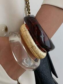 1 pieza Brazalete de resina con arco geométrico bohemio, joyería de metal versátil para fiestas casuales de lujo, boda, vacaciones, como regalo para mujeres y parejas (el material y color del brazalete estarán sujetos al producto real)
