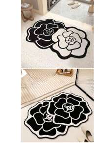1/2pcs Washable Camellia Flower Pattern Doormat, Durable, Easy To Clean, Suitable For Living Room, Bedroom, Entrance, Kitchen, Bathroom, Game Room, Study, Slip-Resistant Carpet
