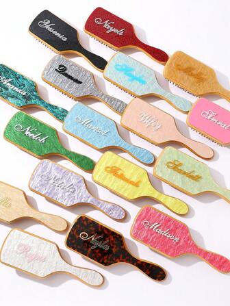 1pc Personalized Fashionable Acrylic Glitter Marble Name Customized Hair Comb, Unique Bridal Party Bridesmaid Gift, Custom Bridesmaid Hair Accessory, Gift For Her/Mom, Multi-Functional, Ornamental, Letter, Solid Color, Vintage, Modern, Colorful, Leisure, Basics, Casual, Soft, Unique, Customized, Personalized, Custom, Ideal Gifts For Her, Girlfriend, Her, Boyfriend, Friends Christmas Beauty Accessories