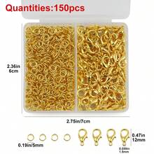150pcs/Box DIY Jewelry Clasp Set, Includes 50pcs Lobster Clasps And 100pcs Jump Rings, Suitable For Jewelry Making, Handmade Beading Connectors, Necklace Opener Rings, Bracelet & Anklet Connectors, Earring Hanging Connectors, Open Jump Rings, Phone Strap & Keychain Making Supplies - DIY - View 8