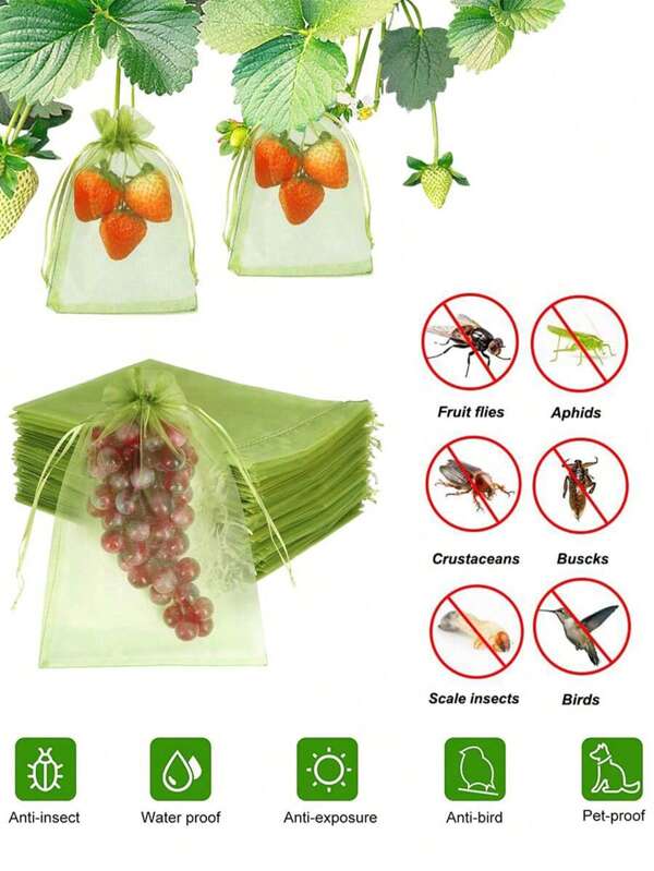 50/20/10pcs Plant Protection Bags, Grape Protection Bags, Fruit & Vegetable Protection Bags. Growth Period Protection Bags For Strawberries, Lychees, Citrus, Grapes, Apples, Pears, Cherries, Blackberries And Other Fruits, Pull-Cord Mesh Bags To Prevent Birds, Insects And Animal Damage.