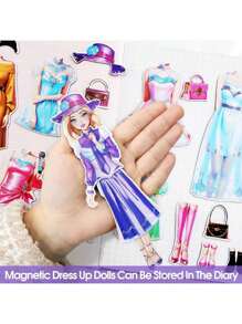1 Book Of Magnetic Dress Up Doll Stickers, Magnetic Princess Costume Stickers, Pretend Play Creative Imagination Outfit Set Suitable For 4-7 Year Old Girls, Birthday Gift, Kids Memorabilia And Cute Magnetic Stickers (Color And Style Accessories Are Random)