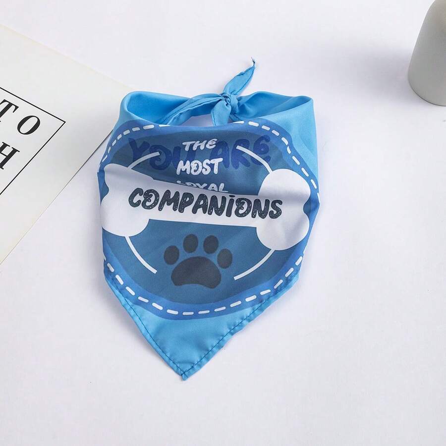 创意宠物蓝骨围巾，适用于中小型犬/猫牵引绳三角围巾，宠物围巾，宠物配件，口水围兜，狗围巾 - 藍色 - 查看 1