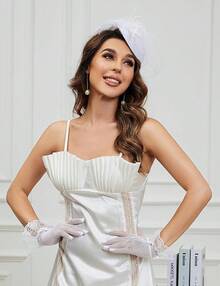 20s 50s Pillbox Derby Fascinator Hat Fascinators Hair Clip Wedding Tea Party Hat And Short Lace Gloves Women - 白色 - 查看 5