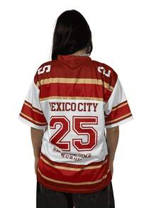 Jersey Oversize Estilo K-pop 'Mexico City 25' Inspirado en J-Hope – Unisex"  Letras  A rayas  Número    Casual    Brillante    Ribete en contraste    urbano-kpop  Diario    verano - Blanco - Ver 2