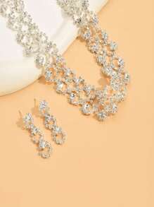 2pcs Sparkling Rhinestone Bridal Jewelry Set For Women