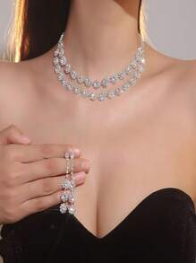 2pcs Sparkling Rhinestone Bridal Jewelry Set For Women