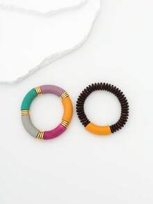 2 件套复古厚实多色木质串珠手链套装，时尚女士和情侣款