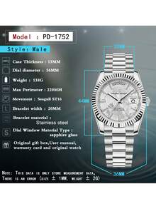 PAGANI DESIGN 2025 Men's Watches 36mm Automatic Mechanical Stainless Steel 100M Waterproof Luxury Wrist Watch For Men PD-1752 - trắng - Xem 2
