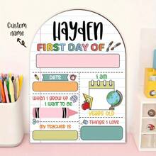 1pc, Customizable Back To School Decoration Board With Name, First Day Of School Date, Student Return Sign, First Day Clock, Apple, Colored Pencils, Flags, Scissors Design Wooden Back To School Gift, Back To School Season