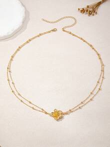 1 件女士腰链，金色金属五叶花形串珠链，性感腰链，优雅魅力，适合海滩、比基尼配饰（珠子随机） - 金黃色 - 查看 3
