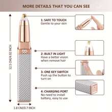 Eyebrow Trimmer & Hair Remover, Lipstick-Style USB Rechargeable Portable Shaver For Women - Gold - View 4
