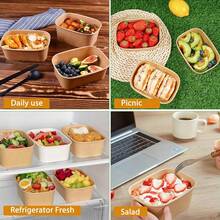 500毫升/17盎司一次性牛皮纸碗带盖，长方形食品容器汤碗派对用品零食碗 10/25/50个