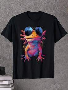 Boys' Cool Axolotl Graphic T-Shirt With Fashion Glasses T-Shirt Gifts For Boys Girls Kids YYQ 180g - màu đen - Xem 1