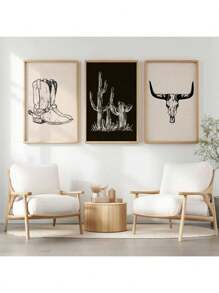 3 Stücke Set, Westlicher Cowboy Wandkunst, Reiseplakatdrucke, Vintage Zimmer Dekoration, Moderne Wohnzimmer Dekoration, Schlafzimmer Dekoration, Badezimmer Dekoration, Dekorativer Dorm-Stil, Einweihungsgeschenk, Feriengeschenk, Heimdekoration, Rahmenlos