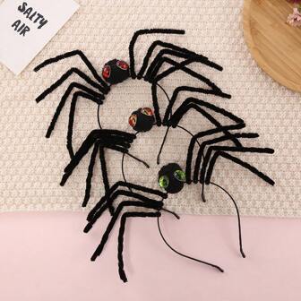 1 pièce Serre-tête à capuchon de fausse fourrure noire en forme d'araignée, accessoire de costume d'Halloween mignon et drôle