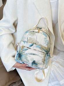 Summer New Contrast Color Decor Nylon Women Backpack Student Schoolbag (Random Floral Pattern)