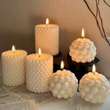 1pc Bubble Ball Cylinder Scented Candle, Atmosphere Creating Creative Home Decor Geometric Pillar Candle, Household Decoration, Bathroom Gifts Birthday Graduation,Friend Gift, Women's Gift,Winter Gift - Multicolor - View 2