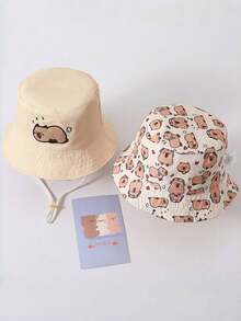 1pc Kids Reversible Dinosaur Print Bucket Hat, Unisex Daily Outdoor Sun Ion Bucket Hat - Beige - View 5