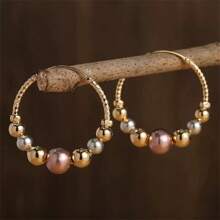 1 par de pendientes de bolas doradas circulares de moda, accesorios de joyería de lujo para bodas y aniversarios