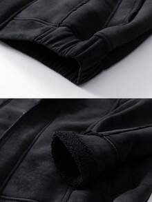 Men's Leather Thermal Lined Long Sleeve Jacket With Thermal Lined, Thick Warm Loose Fit Motorcycle Jacket, Autumn/Winter - Black - View 5