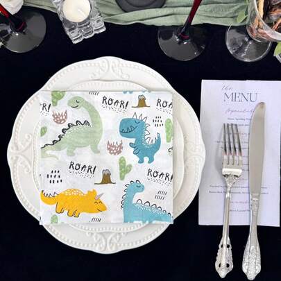 20 件/套一次性儿童卡通彩色恐龙派对餐巾 13x13 英寸适用于生日和婴儿淋浴桌装饰、餐厅和甜品店、圣诞节