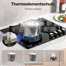 IsEasy WEHIMO Gas Hob With 4 Burns, Built-In Gas Hob, 60 Cm, Cast Iron Grill, 7800W, City Gas And Bottle, Black Glass - EU C Type Plug(220-240V) - View 8