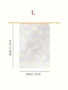 10个装PVC旅行收纳袋，抽绳封口，雏菊图案 - 白色和黄色便携式收纳袋，可用于存放化妆品、衣物、鞋子 - 适用于汽车、家庭、旅行、家居收纳 | 可爱图案收纳袋 | 安全拉链 - 彩色 - 查看 4
