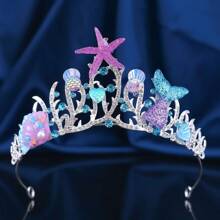 Corona nupcial, diadema con corona de escamas de sirena, concha y estrella de mar estilo barroco, accesorios para el cabello de princesa para boda, fiesta y Halloween
