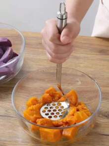 1pc Stainless Steel Potato & Carrot Masher - Silver - View 3
