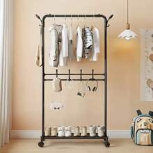 Double Layer Clothes Hanger, Large Capacity Multifunctional Bedroom Clothes Hanger, Portable Coat Rack, Vertical Clothes Hanger, Easy To Assemble, Convenient To Move, Suitable For Bedroom, Living Room And Clothing Store Display