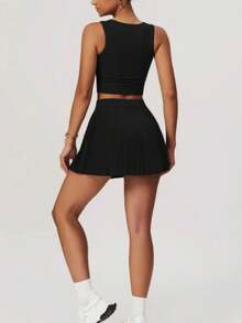 Women's High Waist Pleated Skirt With Built-In Shorts And Stretch Waistband - 黑色 - 查看 6