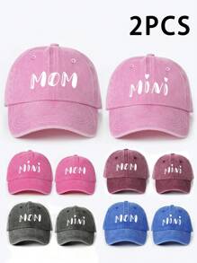 Șapcă de baseball lavabilă cu imprimeu de inimă MAMA+MINI, 2 buc., pălărie casual reglabilă cu protecție solară pentru exterior, potrivită pentru băieți și fete, călătorii de primăvară/toamnă, vacanță