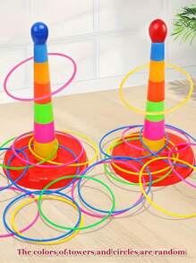 Dekoracja świąteczna 1 zestaw dziecięcych zabawek typu puzzle hoop, interaktywne gry rekreacyjne dla rodziców i dzieci, gry konkursowe dla dzieci w pomieszczeniach i na zewnątrz, do ćwiczenia wczesnego rozpoznawania kolorów przez dzieci (kolory kółek i wież są losowe) szkoła, uczeń, artykuły papiernicze, artykuły szkolne artykuły szkolne