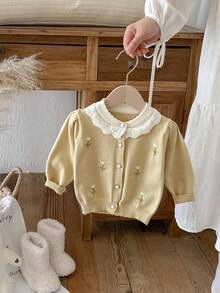 Cardigan cu dantelă și model brodat pentru bebeluși, toamnă/iarnă