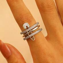 1 件时尚三色可拆卸戒指，带微镶嵌锆石胸针，女士戒指